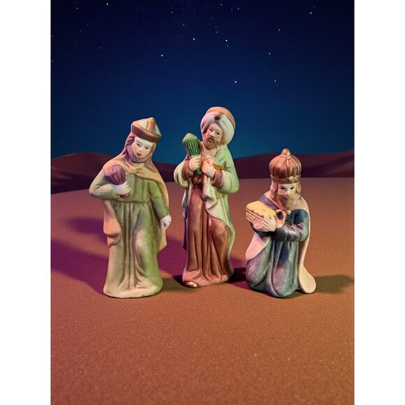 Vintage Ceramic Nativity Set Christmas Avenue-11 pc-Box-Hand Painted-Holy-Wise - Picture 5 of 8